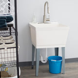 Complete 22.875 in. x 23.5 in. White 19 Gal. Utility Sink Set with Metal Hybrid Stainless Steel Pull-Down Faucet - Super Arbor