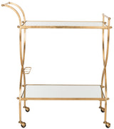 Safavieh Lucretius Gold Metal Bar/Kitchen Cart with Mirrored Shelves (33.5-in W x 20.1-in D x 38.6-in H)