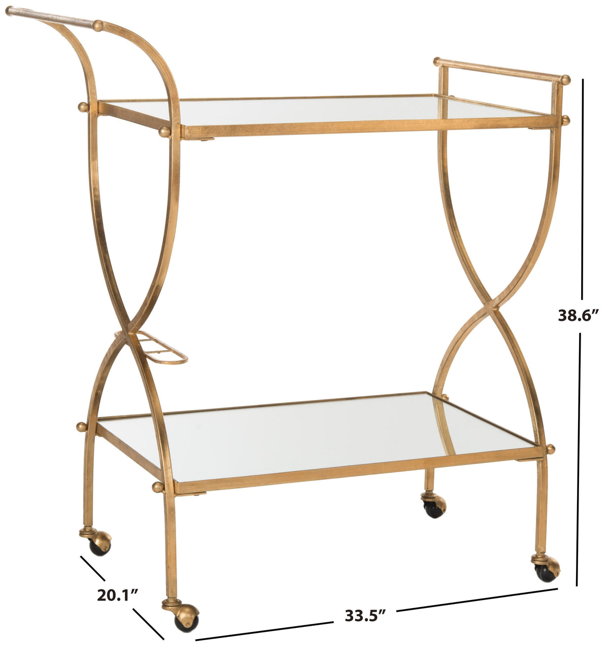 Safavieh Lucretius Gold Metal Bar/Kitchen Cart with Mirrored Shelves (33.5-in W x 20.1-in D x 38.6-in H)