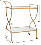 Safavieh Lucretius Gold Metal Bar/Kitchen Cart with Mirrored Shelves (33.5-in W x 20.1-in D x 38.6-in H)