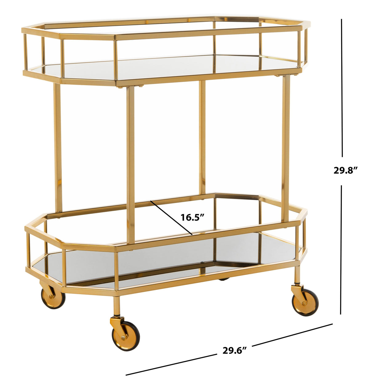 Safavieh Gold Metal Base with Glass Top Kitchen Cart (29.6-in x 16.5-in x 29.8-in)