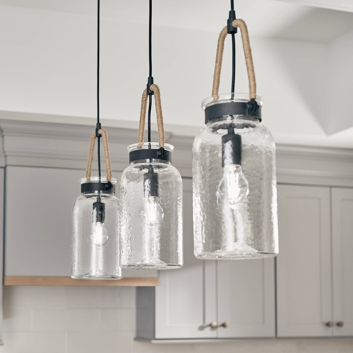 Kichler Clove Hitch Weathered Bronze Farmhouse Clear Glass Cylinder Pendant Light, 19.25-in H x 6.5-in W