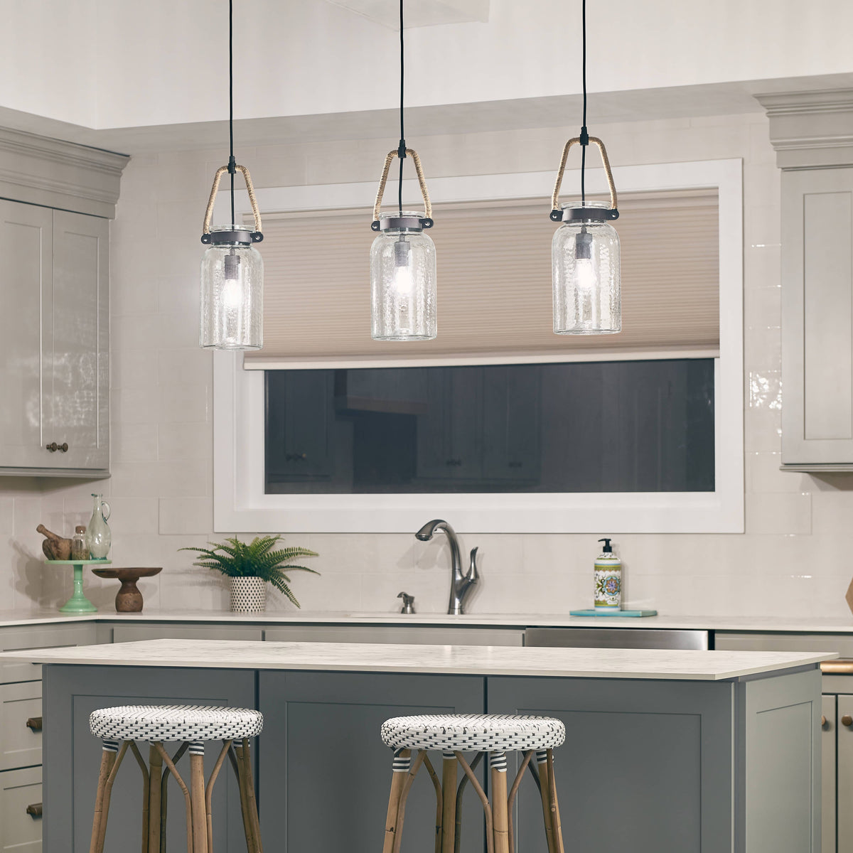 Kichler Clove Hitch Weathered Bronze Farmhouse Clear Glass Cylinder Pendant Light, 19.25-in H x 6.5-in W