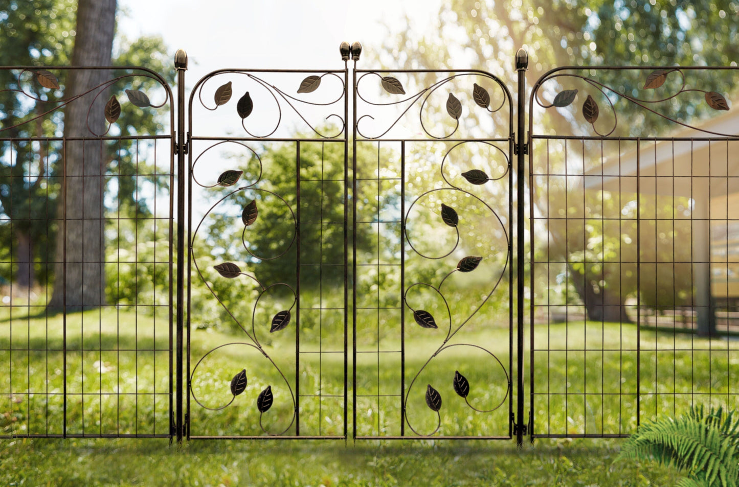 YARDLINK 4-ft H x 3-ft W Black Powder-coated Steel Decorative Metal Flat-top No Dig Decorative Fence Gate