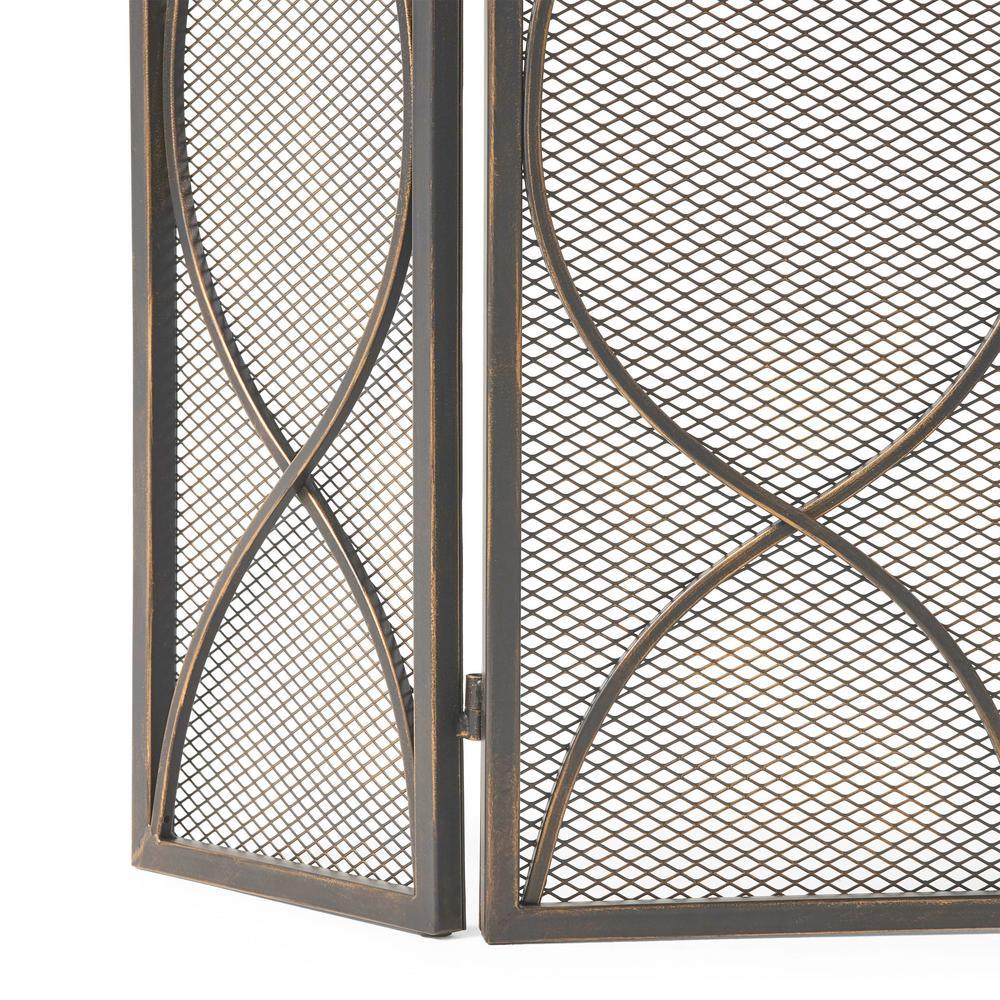 Pleasants Modern Black and Gold Three Panel Iron Fire Screen - Super Arbor