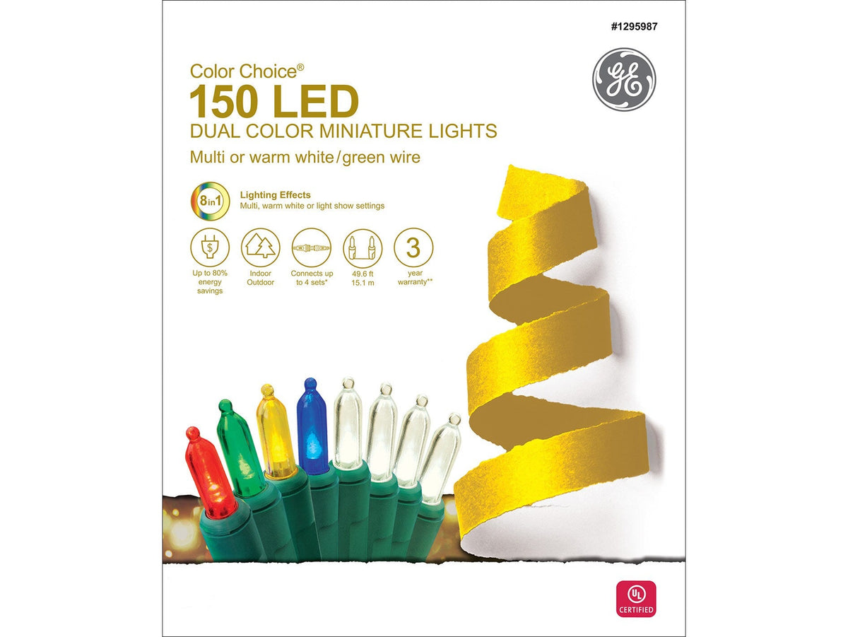 GE Color Choice 150-Count 49.6-ft Multi-Function Color-Changing LED Plug-In Christmas String Lights