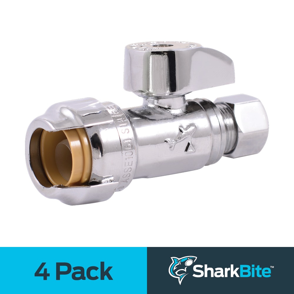 SharkBite 4-Pack Brass 1/2-in Push-to-Connect x 3/8-in OD Compression Quarter Turn Straight Valve