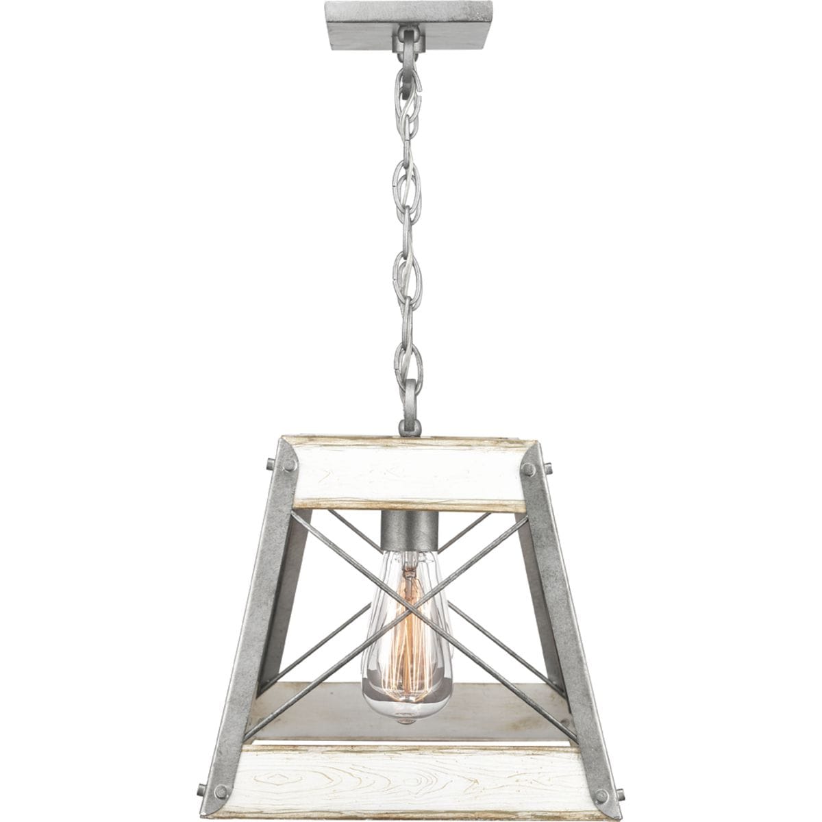 Progress Lighting Bradberry 5-Light Antique White and Galvanized Farmhouse Linear Large Hanging Kitchen Island Light