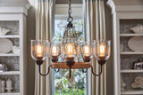 Quoizel Creeksville 5-Light Matte Black with Faux Natural Walnut Farmhouse Antler Chandelier