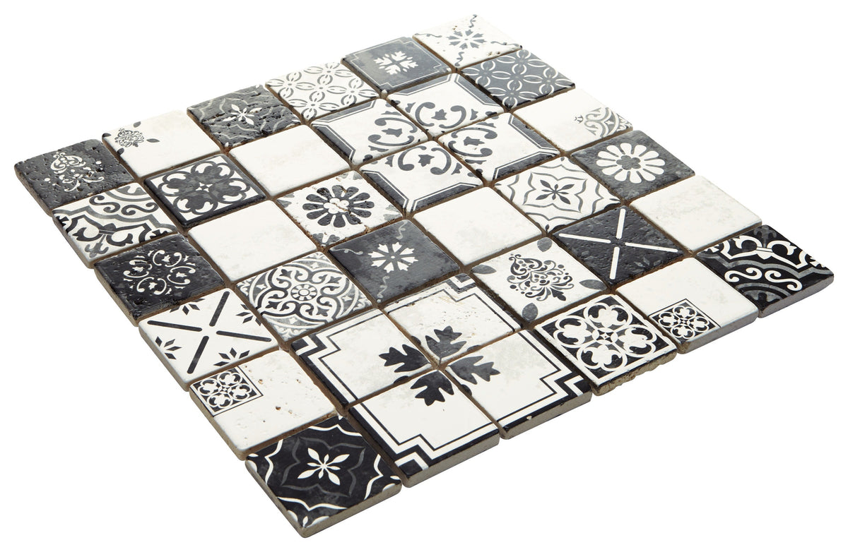 American Olean Genuine Stone Moroccan Black and White 12-in x 12-in Glazed Natural Travertine Mosaic Wall Tile (0.97-sq ft)