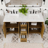 Eviva Graham 60"W x 22"D Oak Double Sink Bathroom Vanity with White Arabescato Engineered Stone Countertop and Undermount Ceramic Sinks