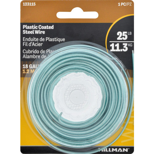 Hillman Plastic Coated Steel Wire, 18 Gauge x 50 ft, 25 lb Capacity