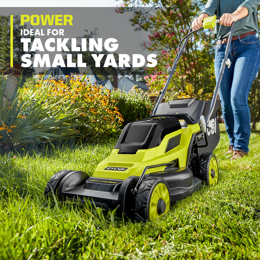 RYOBI 13 in. ONE+ 18-Volt Lithium-Ion Cordless Push Lawn Mower Kit with 4.0Ah Battery & Charger