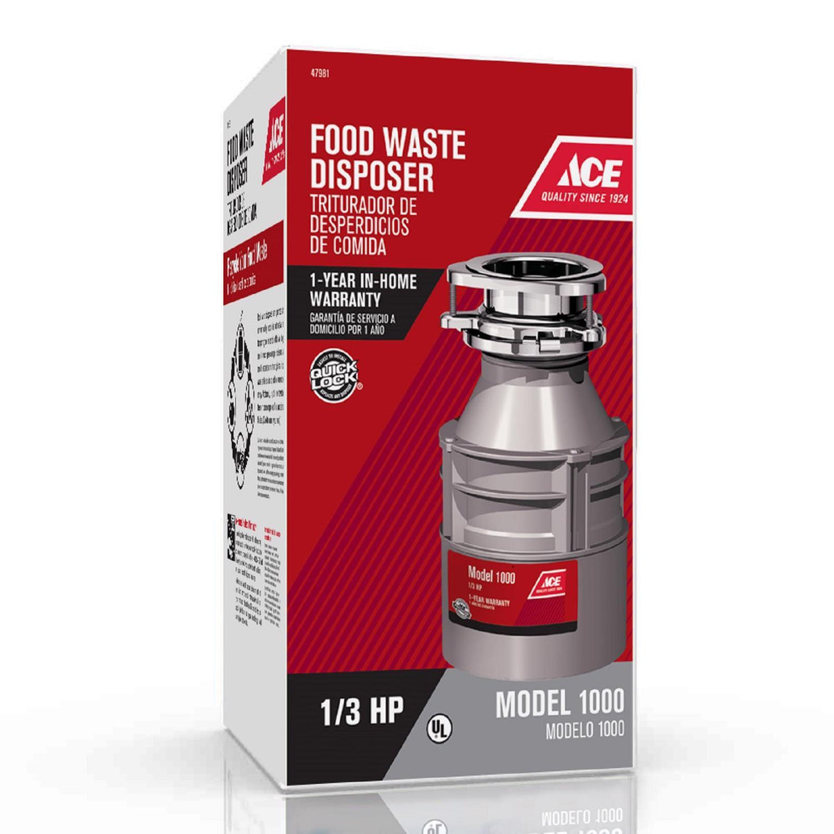 Ace 1/3 HP Continuous Feed Garbage Disposal, Model 1000