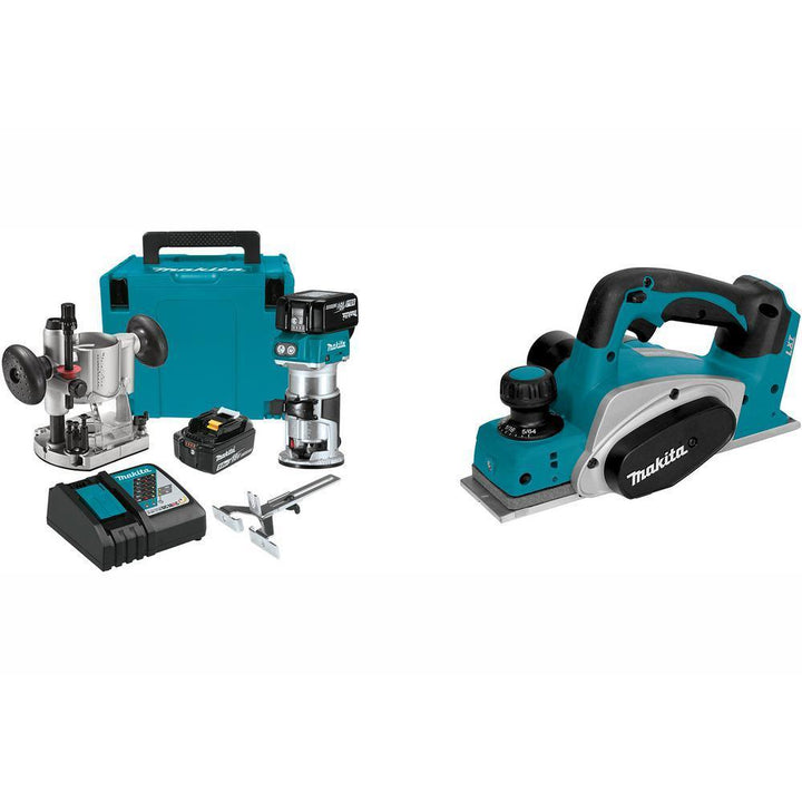 Makita 18V LXT Brushless Cordless Compact Router Kit + Bonus 18V LXT 3-1/4 in. Cordless Planer (Tool-Only)