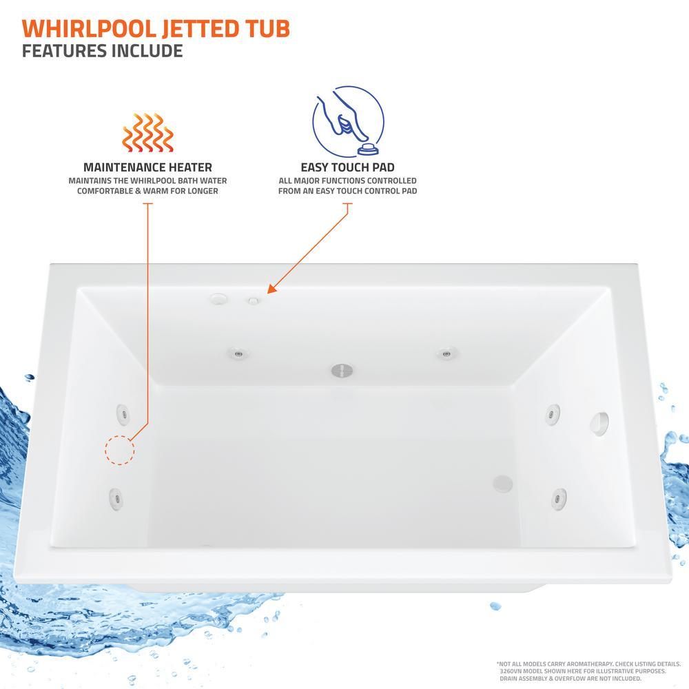 Star 6 ft. Rectangular Drop-in Whirlpool Bathtub in White - Super Arbor