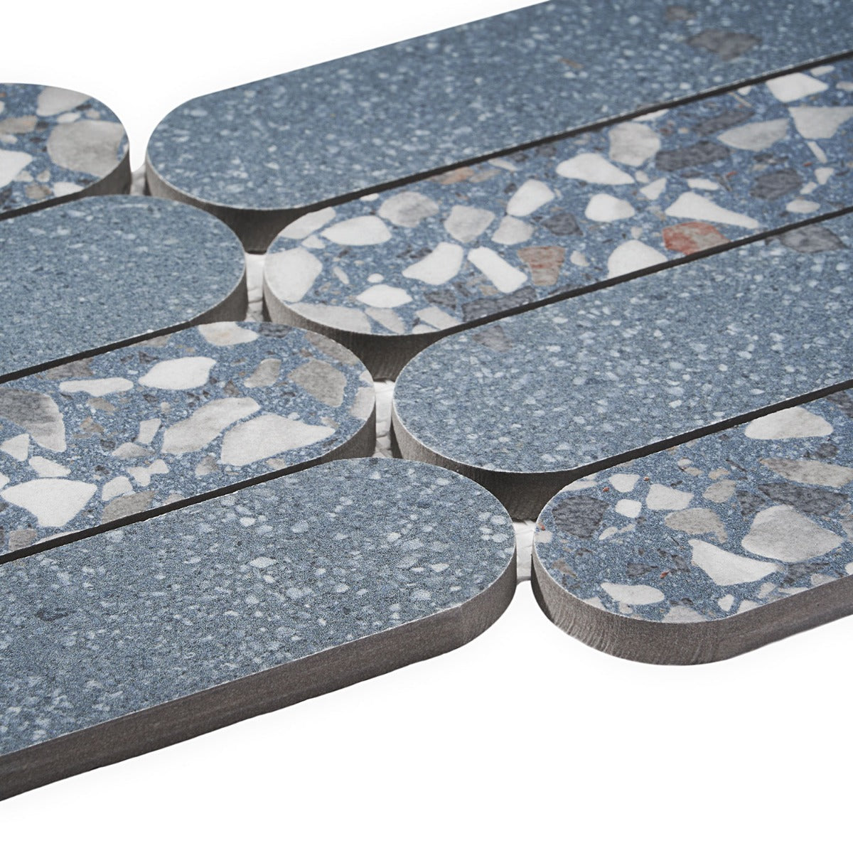 Kobe Fin Ocean Blue Terrazzo Look Matte Porcelain Mosaic Tile - Lux Tile