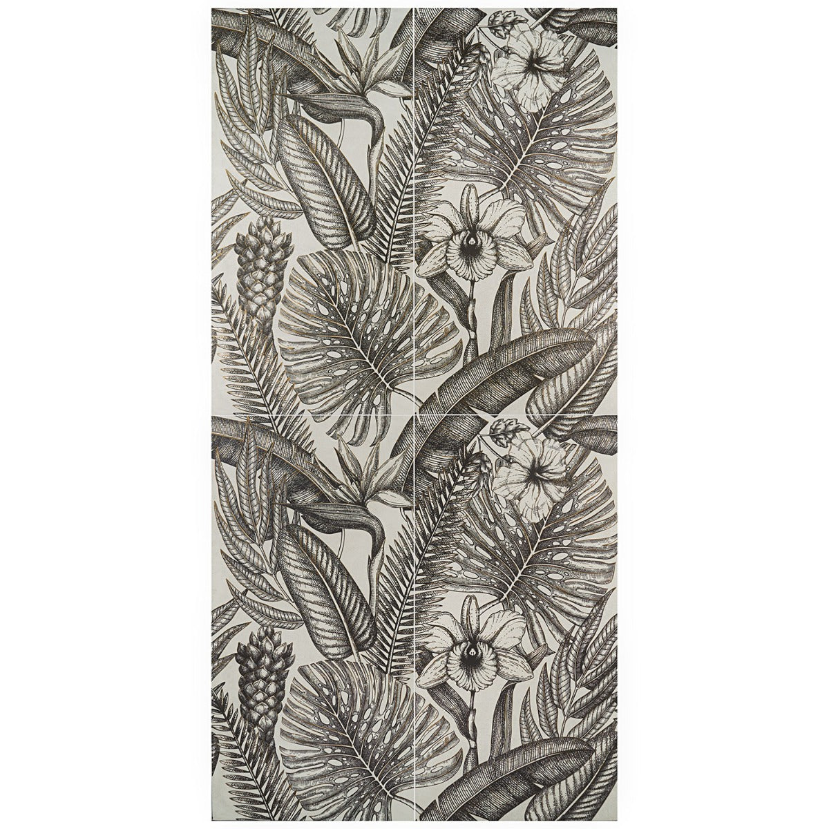 Paula Purroy Gardenia Black and White 24x48 Porcelain Tile