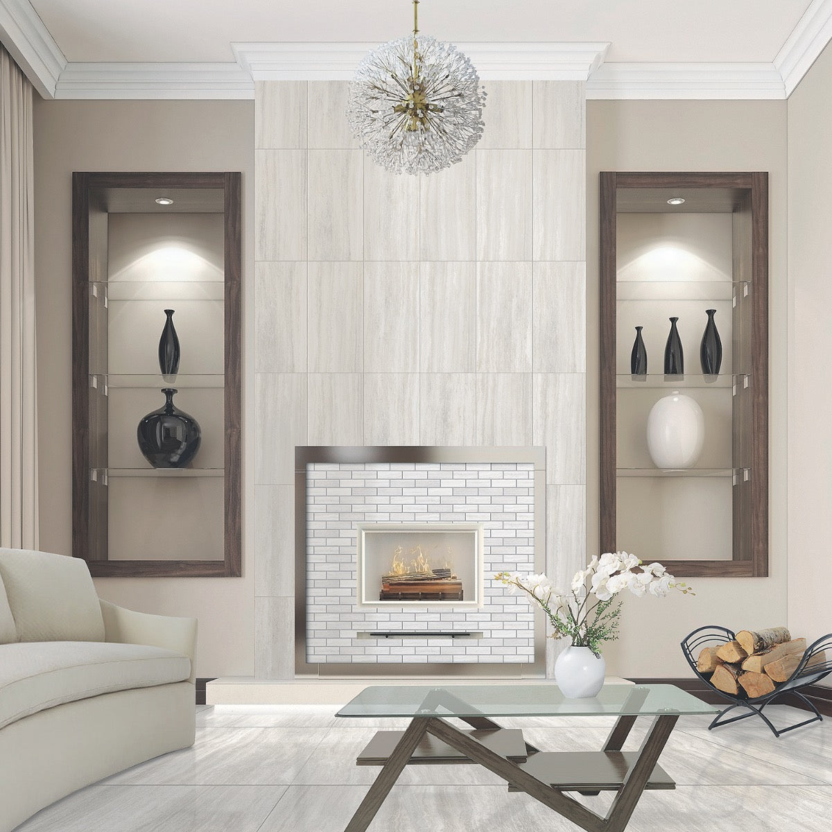 Nashville White 12x24 Travertine Look Matte Porcelain Tile by Lux Tile