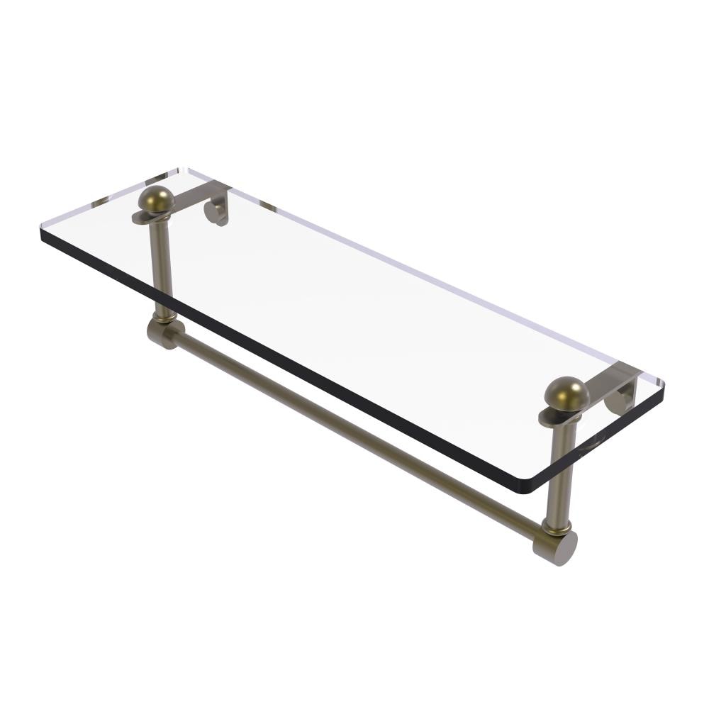 Allied Brass Antique Brass 1-Tier Wall-Mount Bathroom Shelf with Glass and Towel Bar, 16 x 5 in.
