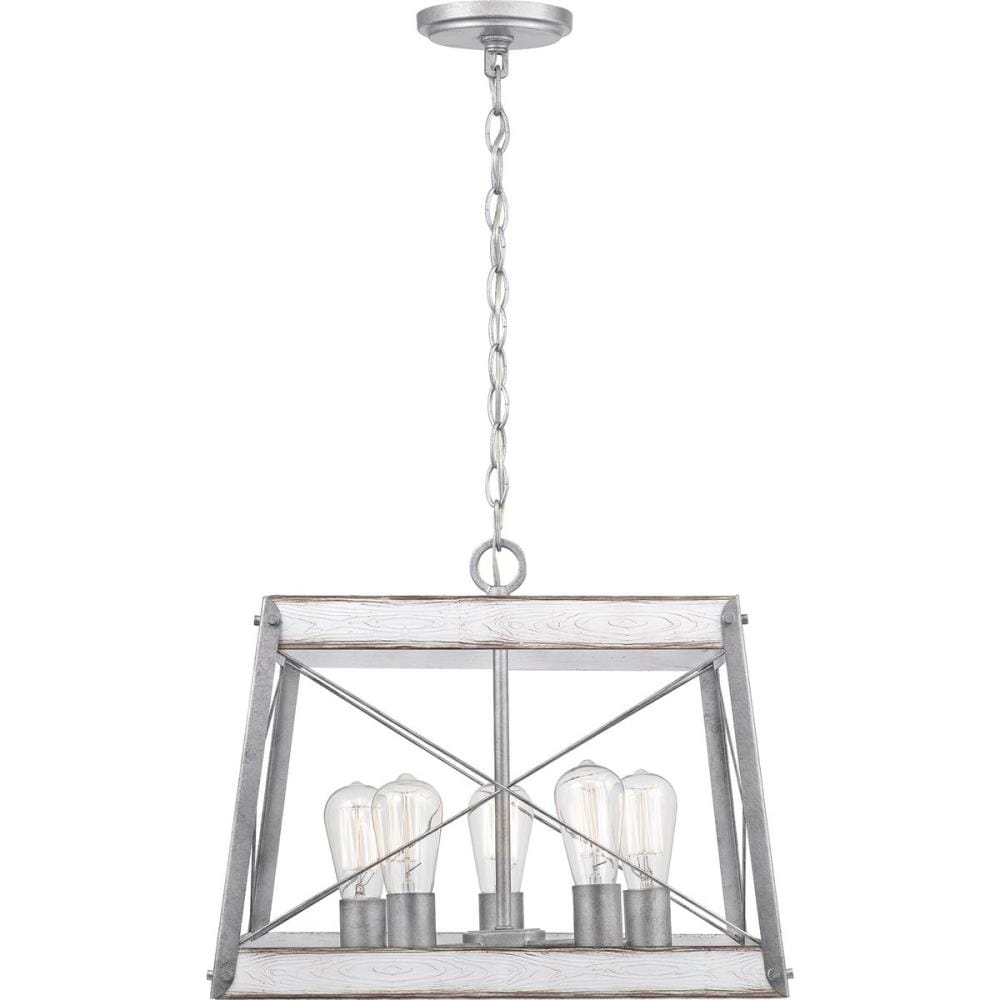 Progress Lighting Bradberry 5-Light Antique White and Galvanized Farmhouse Square Medium Hanging Pendant Light