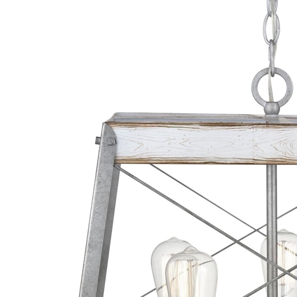 Progress Lighting Bradberry 5-Light Antique White and Galvanized Farmhouse Square Medium Hanging Pendant Light
