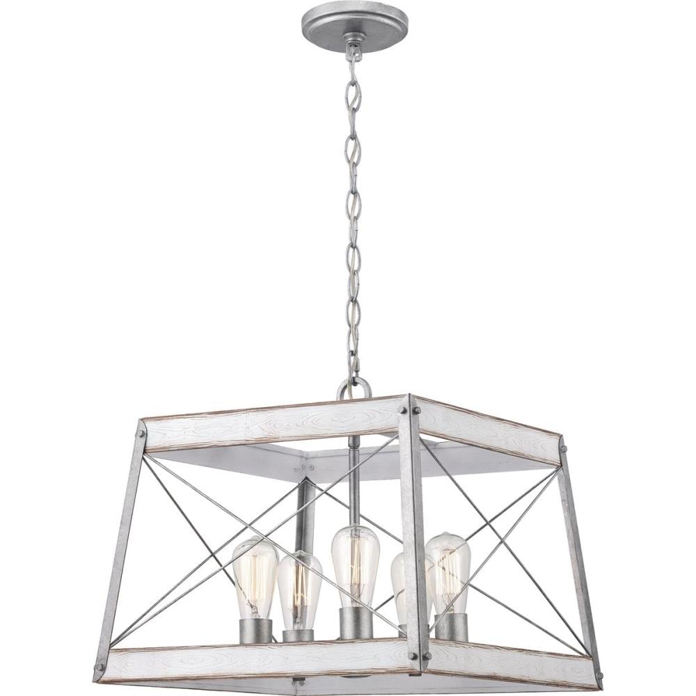 Progress Lighting Bradberry 5-Light Antique White and Galvanized Farmhouse Square Medium Hanging Pendant Light
