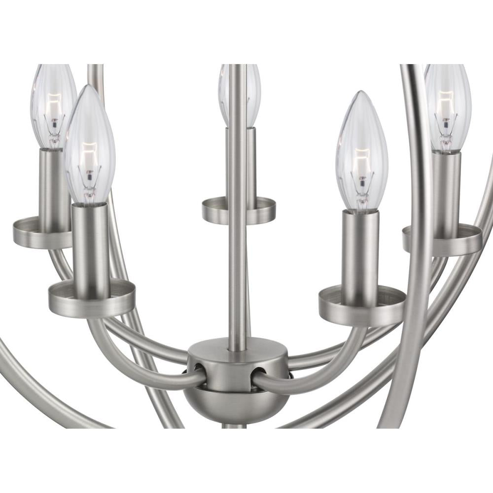 Progress Lighting Fairwood 5-Light Teak Wood and Satin Nickel Transitional Globe Medium Hanging Pendant Light