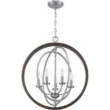 Progress Lighting Fairwood 5-Light Teak Wood and Satin Nickel Transitional Globe Medium Hanging Pendant Light