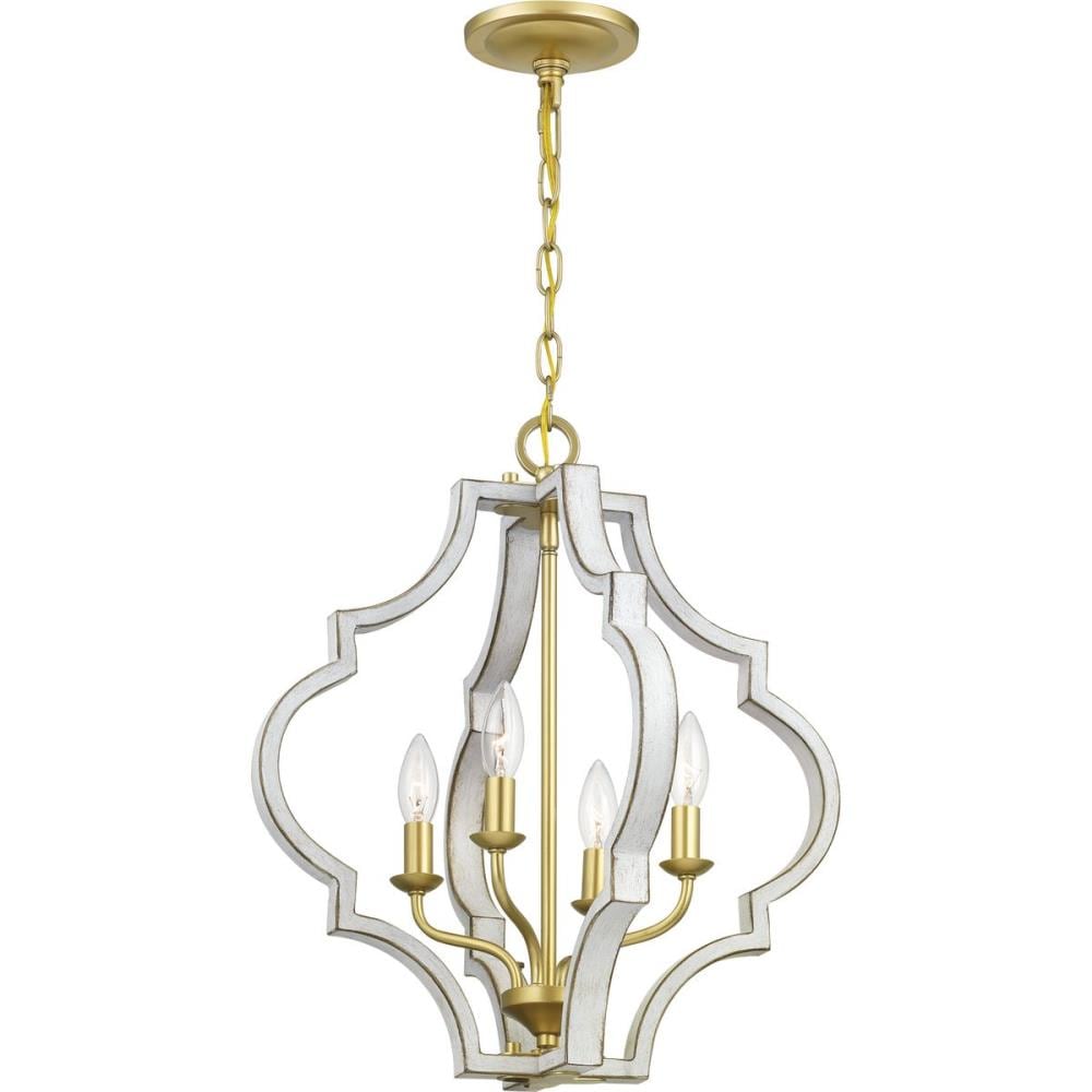 Progress Lighting Teigen 4-Light Antique White and Vintage Gold Transitional Geometric Medium Hanging Pendant Light