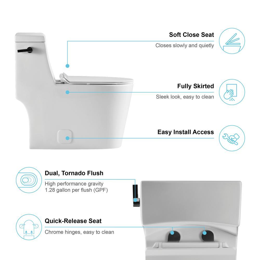 1-Piece 1.28 GPF High Efficiency Single-Flush Elongated Skirted Toilet All-in-One Toilet in White Seat Included - Super Arbor
