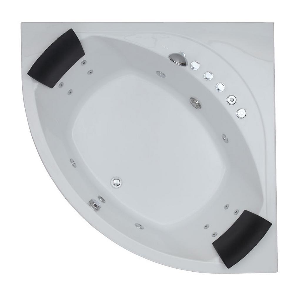 59 in. Acrylic Offset Drain Corner Apron Front Whirlpool Bathtub in White - Super Arbor
