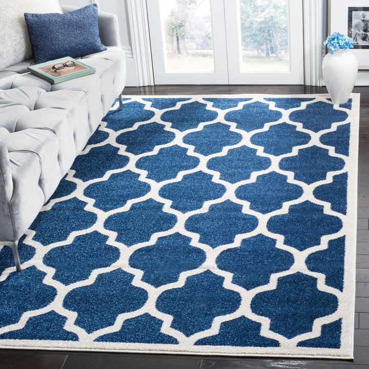 Safavieh Amherst Barret 3 x 4 Navy/Beige Indoor/Outdoor Trellis Farmhouse/Cottage Throw Rug