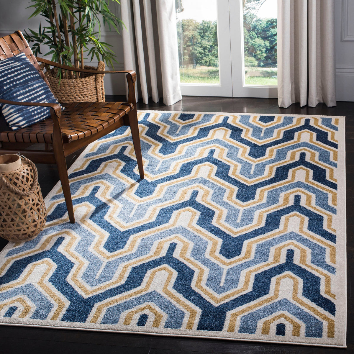 Safavieh Amherst Barkley 3 x 5 Ivory/Gold Indoor/Outdoor Abstract Mid-Century Modern Throw Rug