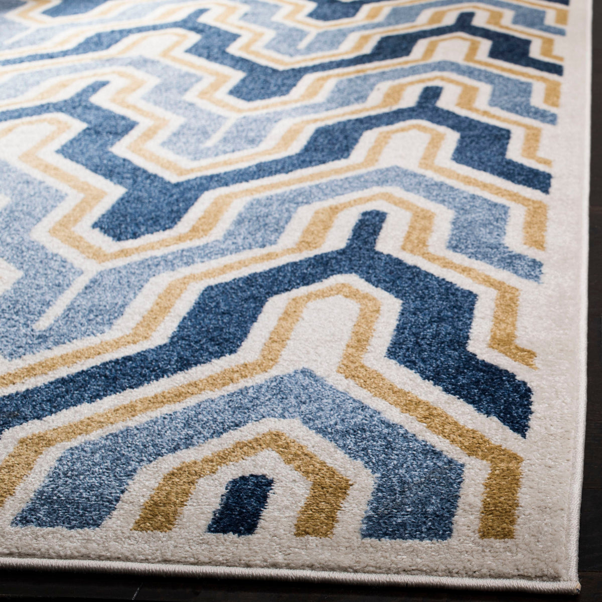 Safavieh Amherst Barkley 3 x 5 Ivory/Gold Indoor/Outdoor Abstract Mid-Century Modern Throw Rug