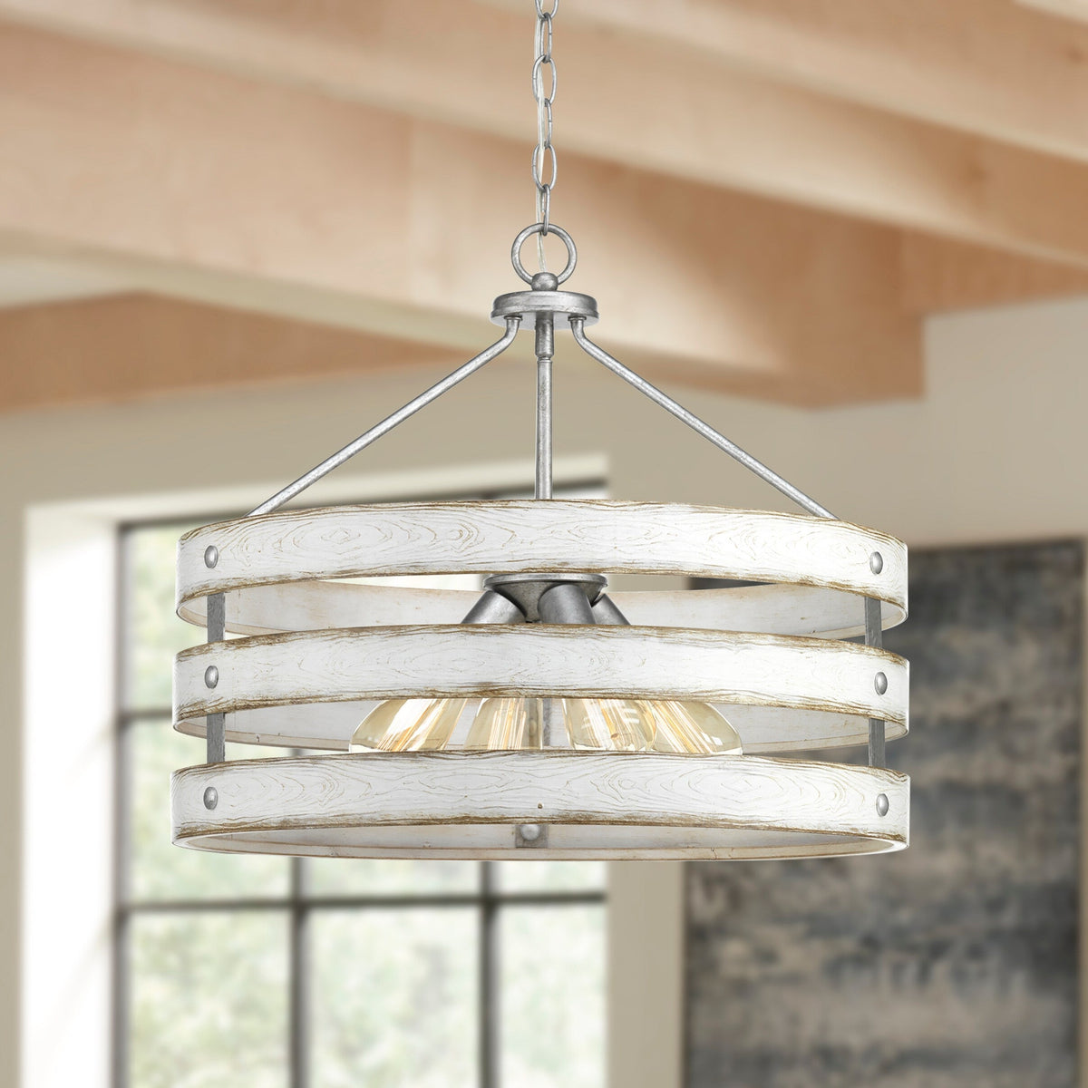Progress Lighting Gulliver 4-Light Galvanized Farmhouse Drum Medium Hanging Pendant Light