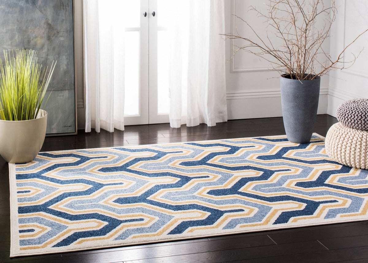 Safavieh Amherst Barkley 3 x 5 Ivory/Gold Indoor/Outdoor Abstract Mid-Century Modern Throw Rug