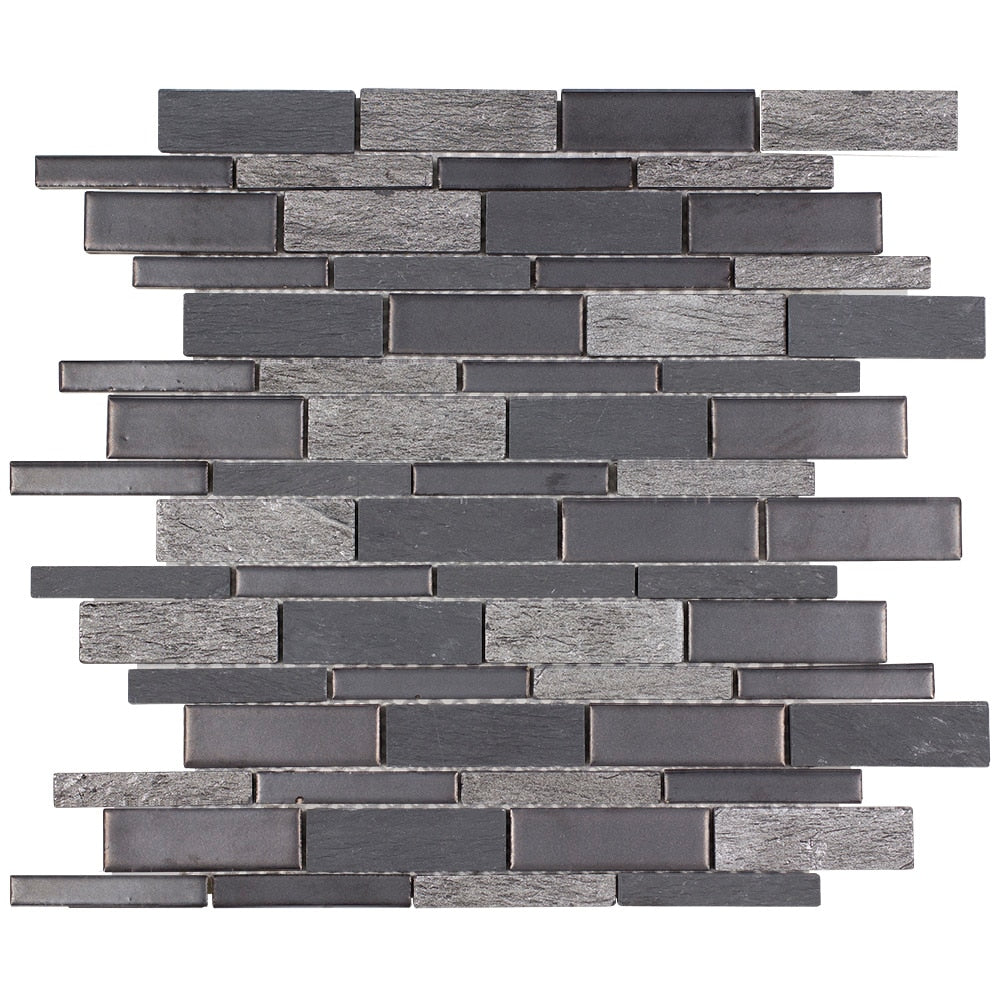 Elida Ceramica Dark Mountain 12-in x 12-in Crackled Ceramic/Stone Slate Linear Mosaic Wall Tile