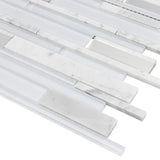 Elida Ceramica White 12-in x 12-in Mirrored Glass/Stone Linear Mosaic Wall Tile