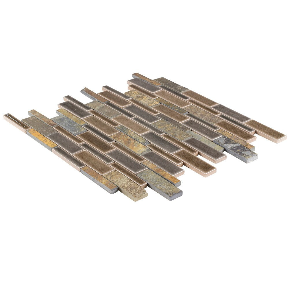 Elida Ceramica Natural Mountain 12-in x 12-in Crackled Ceramic/Stone Slate Linear Mosaic Wall Tile
