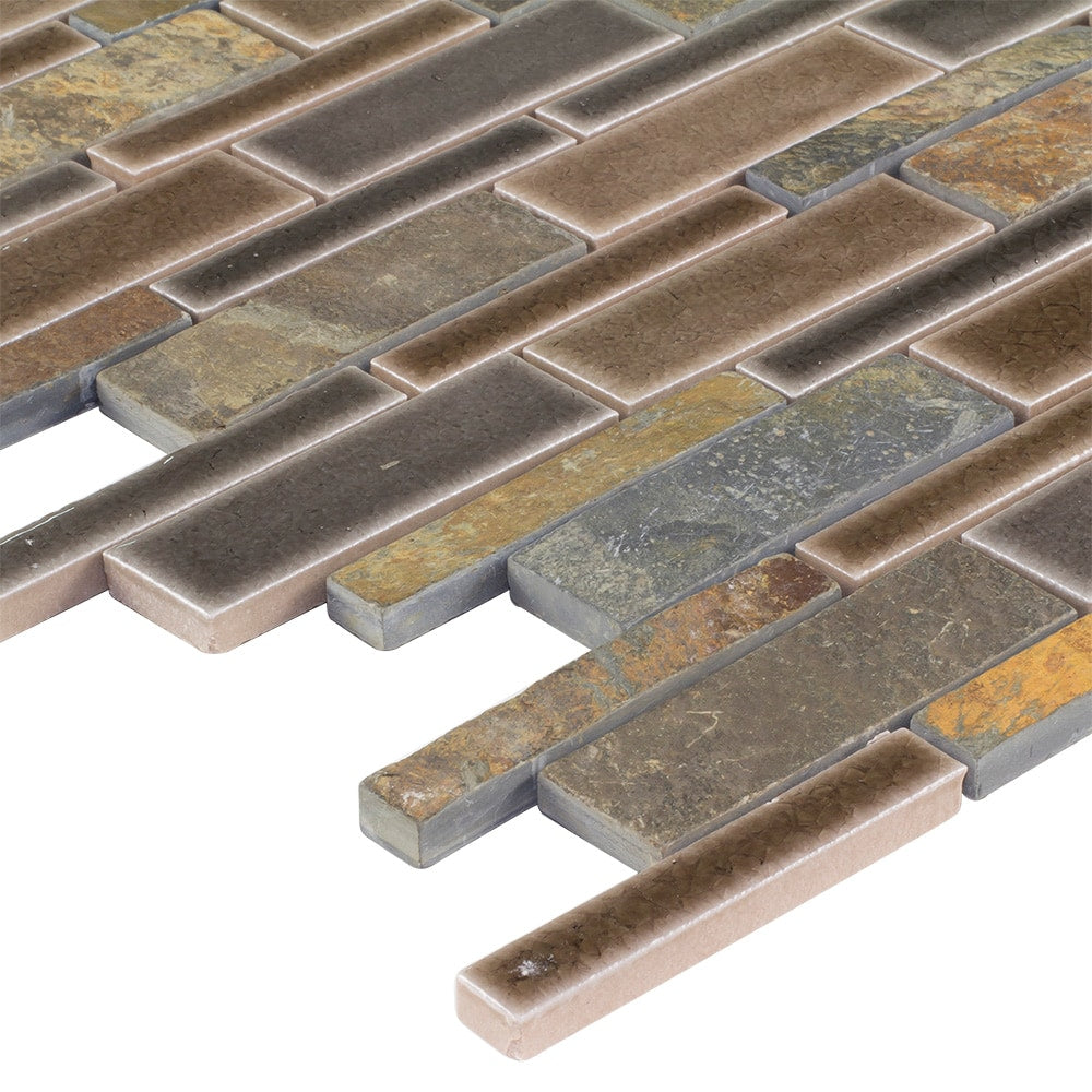 Elida Ceramica Natural Mountain 12-in x 12-in Crackled Ceramic/Stone Slate Linear Mosaic Wall Tile