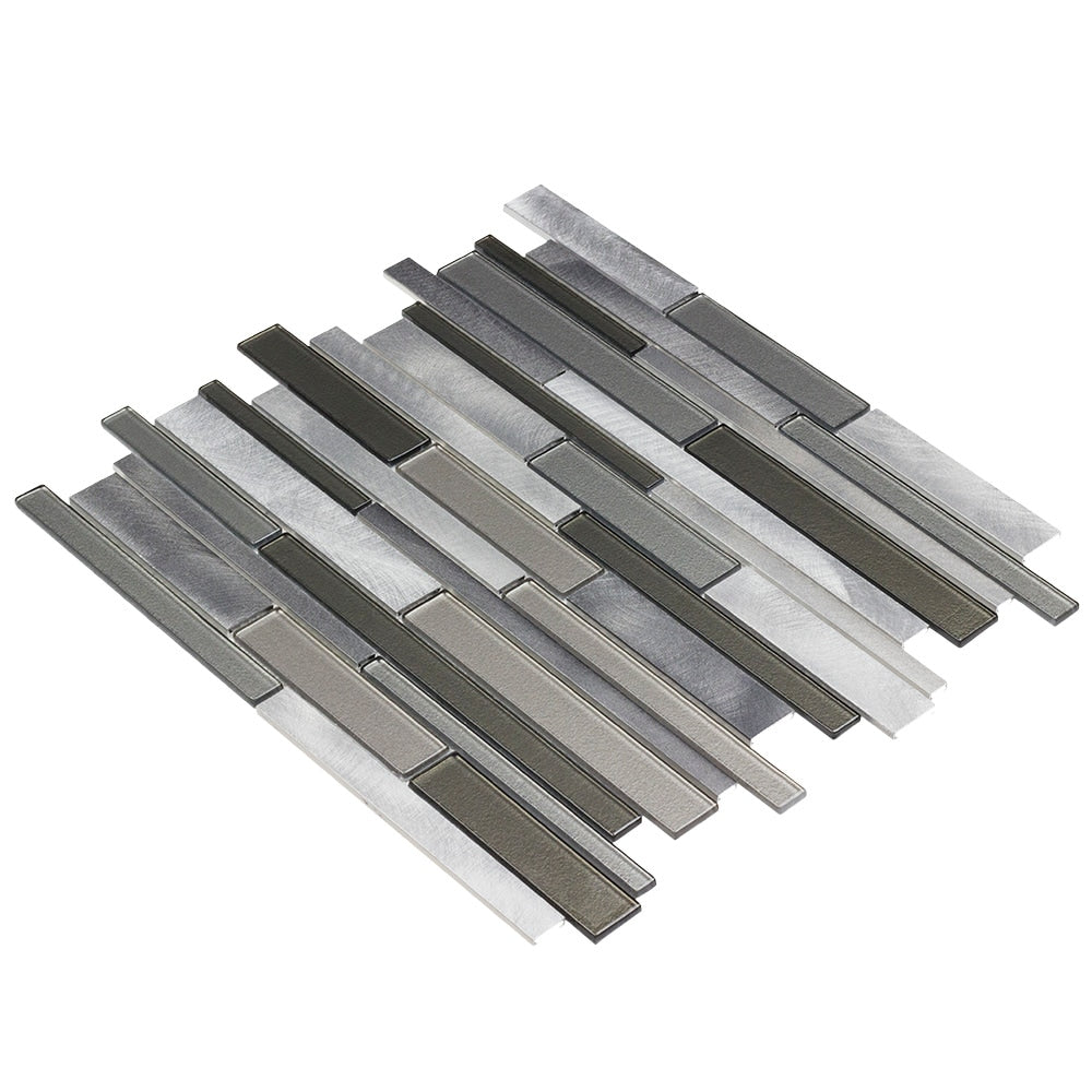 Elida Ceramica Oasis Silver Mix 12-in x 12-in Multi-Finish Glass/Metal Linear Mosaic Wall Tile