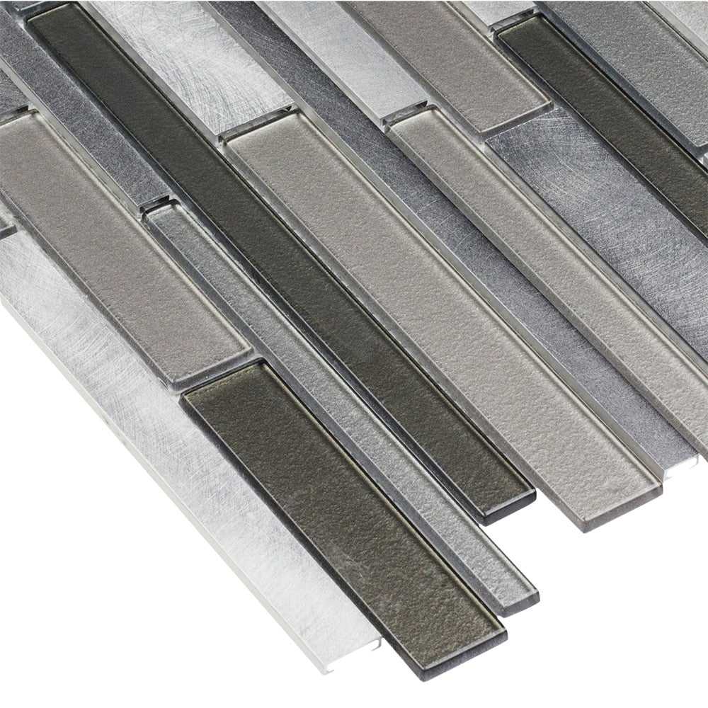 Elida Ceramica Oasis Silver Mix 12-in x 12-in Multi-Finish Glass/Metal Linear Mosaic Wall Tile
