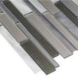 Elida Ceramica Oasis Silver Mix 12-in x 12-in Multi-Finish Glass/Metal Linear Mosaic Wall Tile