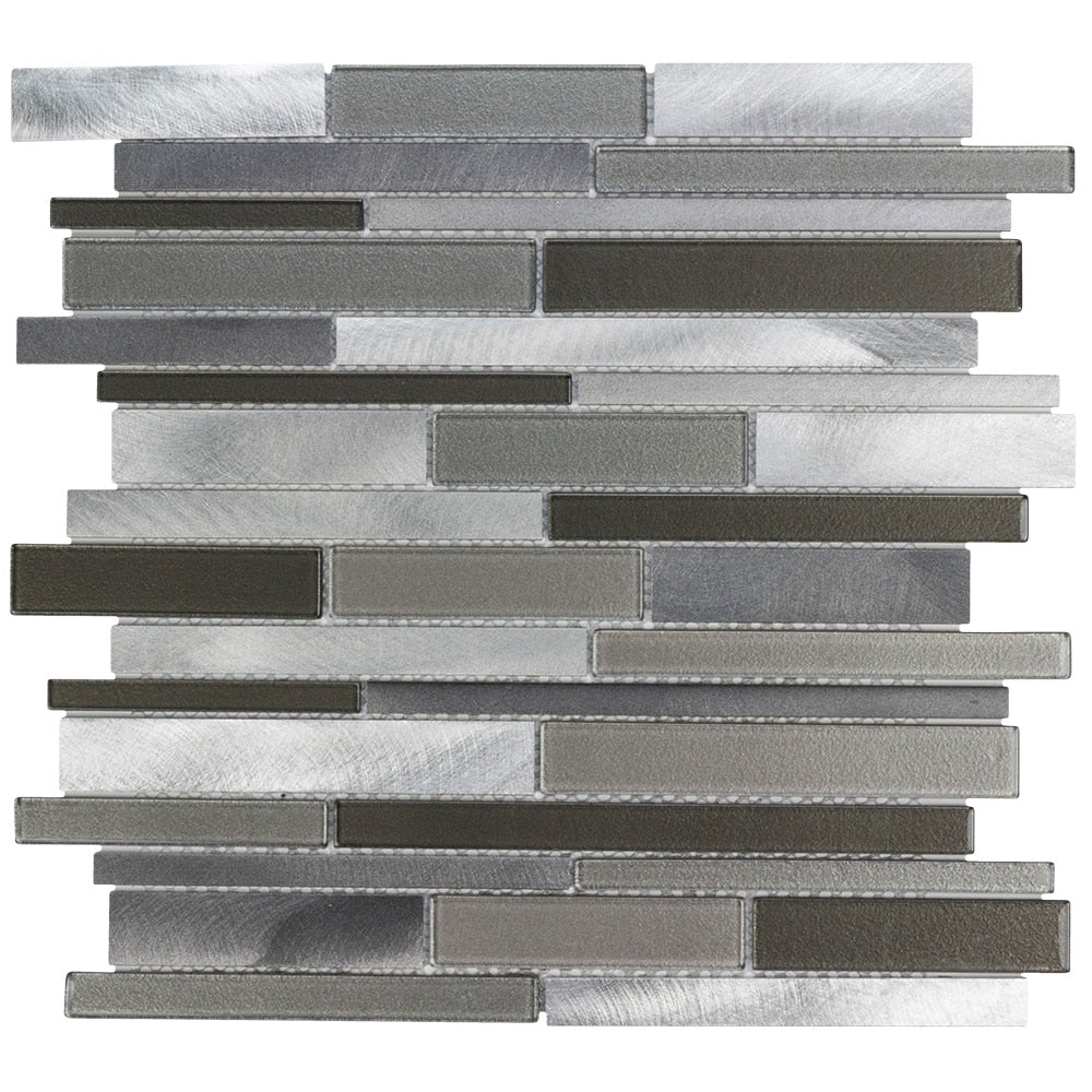 Elida Ceramica Oasis Silver Mix 12-in x 12-in Multi-Finish Glass/Metal Linear Mosaic Wall Tile