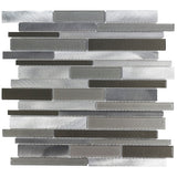 Elida Ceramica Oasis Silver Mix 12-in x 12-in Multi-Finish Glass/Metal Linear Mosaic Wall Tile