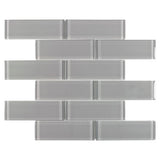 Elida Ceramica Gray 12-in x 12-in Glossy Glass Brick Subway Mosaic Wall Tile (0.955-sq ft)