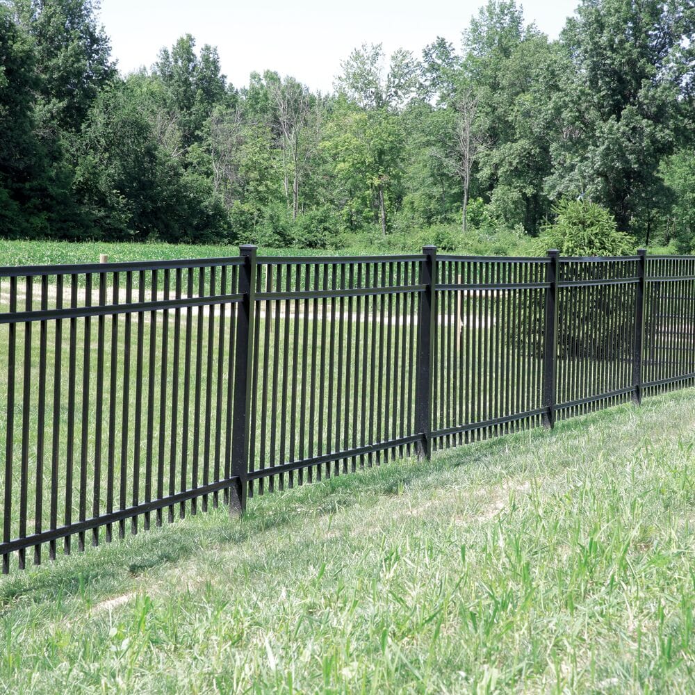 Freedom Concord/New Haven 7-ft H x 2-1/2-in W Black Aluminum Spaced Picket Flat-top Decorative Line Fence Post