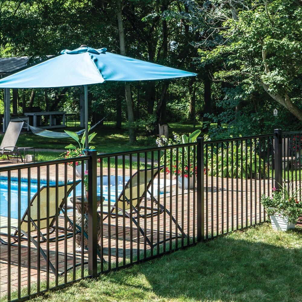 Freedom Easton 6-ft H x 2-1/2-in W Black Aluminum Spaced Picket Flat-top Decorative Line Fence Post