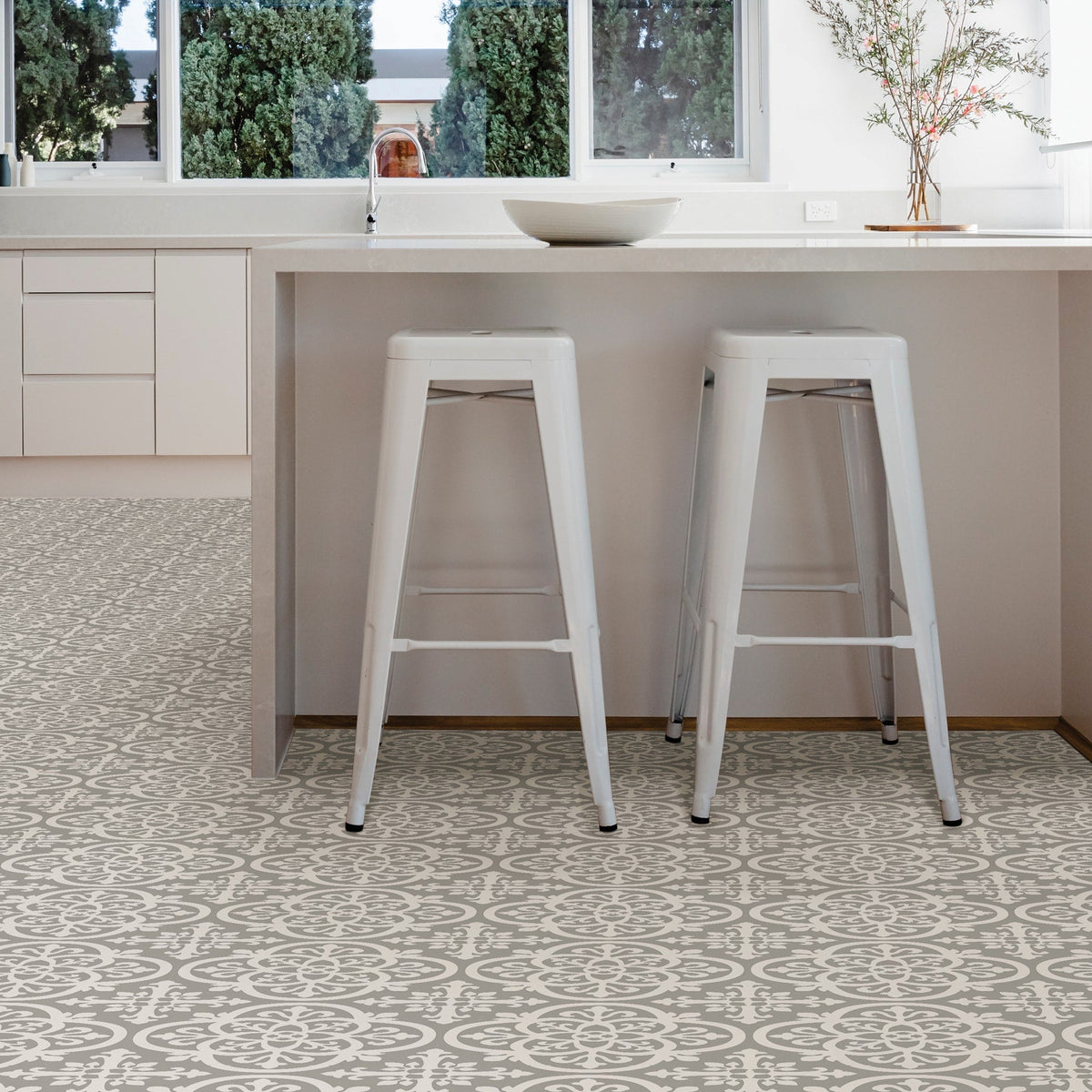 FloorPops Grey and White 2.76-mil x 12-in W x 12-in L Water Resistant Peel and Stick Vinyl Tile Flooring